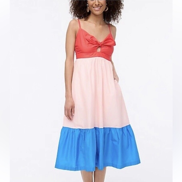 J. Crew Dresses & Skirts - J. Crew Colorblock Tie-front Cutout Midi Dress Size 0